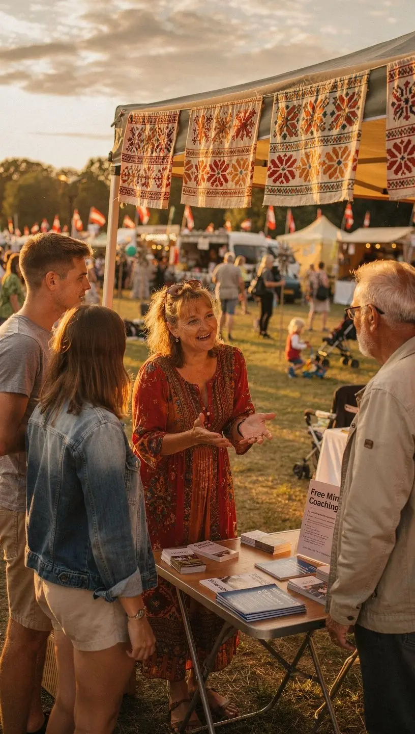 Attēls ar cilvēku, kurš piedalās dzīves kouča sesijā, apmierināts un motivēts.